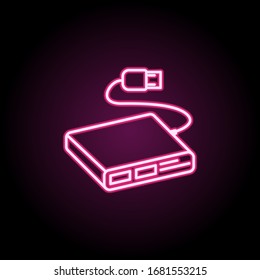 Icono de neón del adaptador multipuerto. Línea delgada simple, vector de contorno de iconos de piezas de equipo para ui y ux, sitio web o aplicación móvil