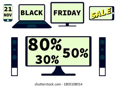 Multiproducts for Black Friday. Huge discounts. Vector illustration