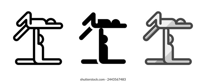 Mehrzweck-akrobatische Gymnastik Vektor-Symbol in Umriss, Glyphe, gefüllte Umriss-Stil. Drei Varianten im Symbolstil in einem Paket.