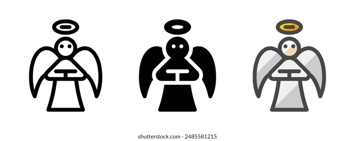 Mehrzweck-Engel-Vektorgrafik-Symbol in Umriss, Glyphe, gefüllte Umriss-Stil. Drei Varianten im Symbolstil in einem Paket.