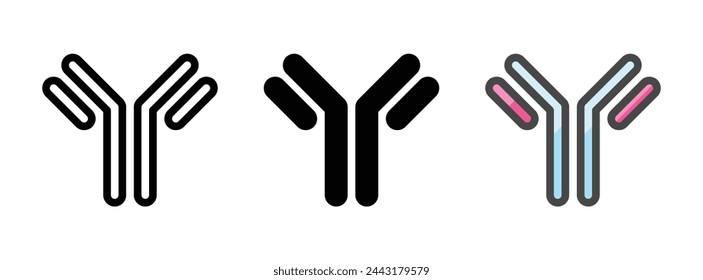 Mehrzweck-Antikörper-Vektor-Symbol in Umriss, Glyphe, gefüllte Umriss-Stil. Drei Varianten im Symbolstil in einem Paket.