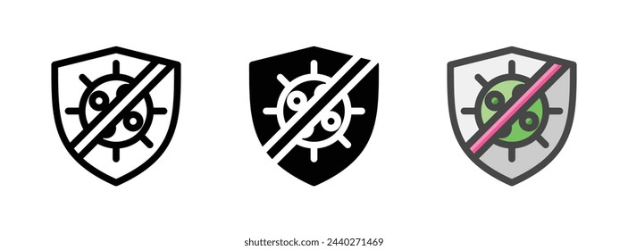 Multipurpose antivirus vector icon in outline, glyph, filled outline style. Three icon style variants in one pack.
