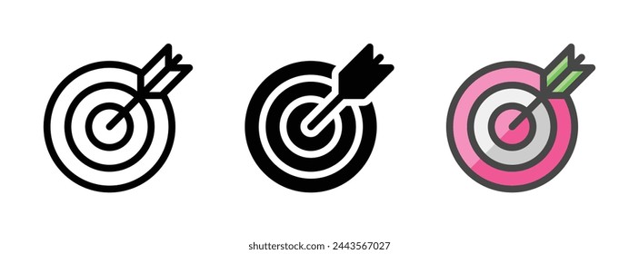 Multipurpose archery vector icon in outline, glyph, filled outline style. Three icon style variants in one pack.