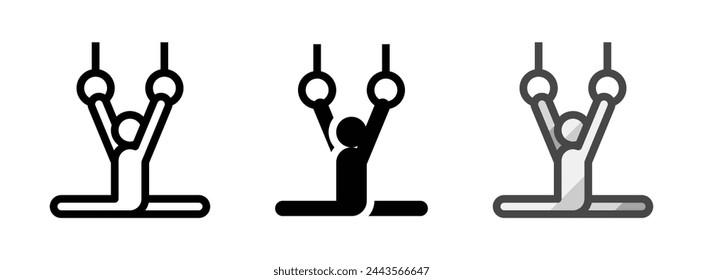 Icono de vector de gimnasia artística multiusos en contorno, glifo, estilo de contorno relleno. Tres variantes de estilo de icono en un paquete.