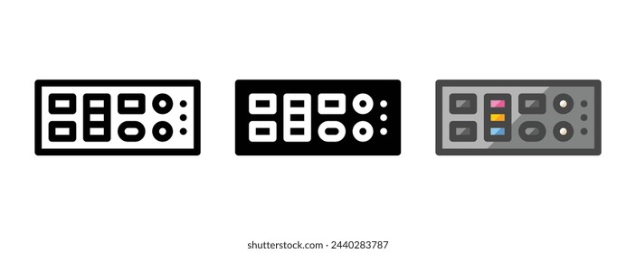 Mehrzweck-Backpanel-Vektor-Symbol in Kontur, Glyphe, gefüllte Kontur-Stil. Drei Varianten im Symbolstil in einem Paket.