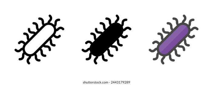 Multipurpose bacteria vector icon in outline, glyph, filled outline style. Three icon style variants in one pack.