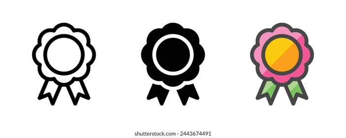 Mehrzweck-Badge-Vektor-Symbol in Kontur, Glyphe, gefüllte Kontur-Stil. Drei Varianten im Symbolstil in einem Paket.
