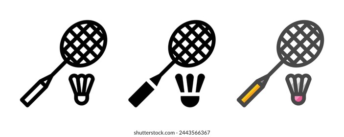 Multipurpose badminton vector icon in outline, glyph, filled outline style. Three icon style variants in one pack.