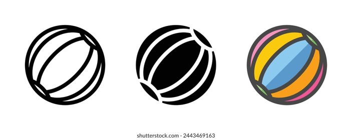 Multipurpose ball vector icon in outline, glyph, filled outline style. Three icon style variants in one pack.