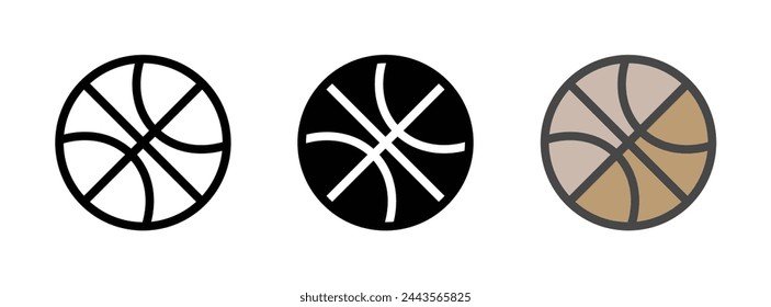 Mehrzweck-Basketball-Vektor-Symbol in Umriss, Glyphe, gefüllte Umriss-Stil. Drei Varianten im Symbolstil in einem Paket.
