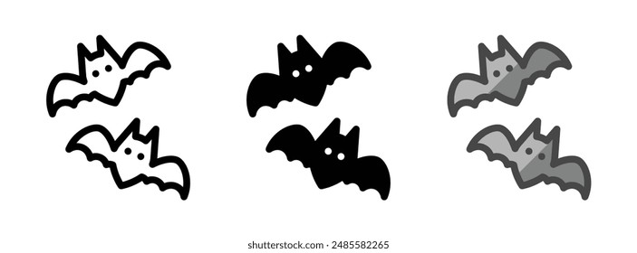 Multipurpose bats vector icon in outline, glyph, and filled outline style on white background.