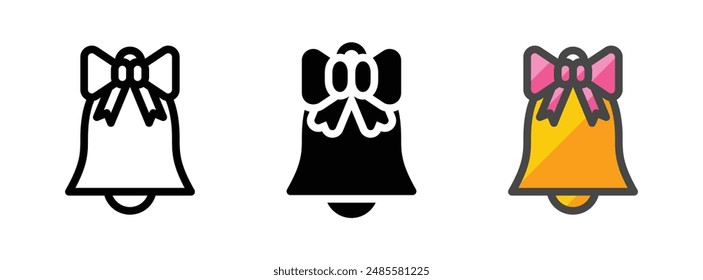 Mehrzweck-Glocke mit Band-Vektorgrafik-Symbol in Umriss, Glyphe, gefüllte Umriss-Stil. Drei Varianten im Symbolstil in einem Paket.