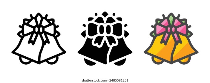 Multipurpose bells with ribbon vector icon in outline, glyph, filled outline style. Three icon style variants in one pack.