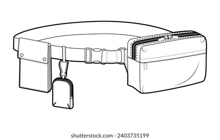 Multipurpose Belt Bag silhouette. Fashion accessory technical illustration. Vector satchel front 3-4 view for Men, women, unisex style, flat handbag CAD mockup sketch outline isolated