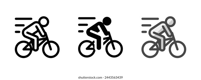 Icono de vector de carrera de bicicleta multiusos en contorno, glifo, estilo de contorno relleno. Tres variantes de estilo de icono en un paquete.