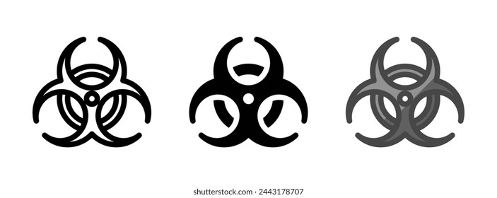 Multipurpose biohazard vector icon in outline, glyph, filled outline style. Three icon style variants in one pack.