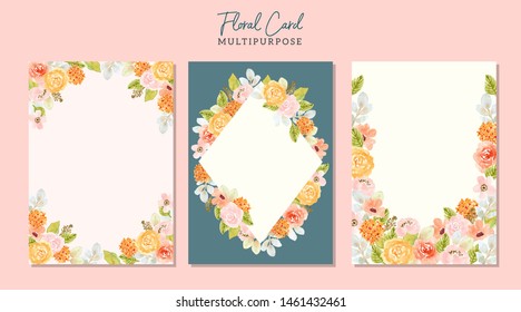 multipurpose blank card with watercolor floral frame