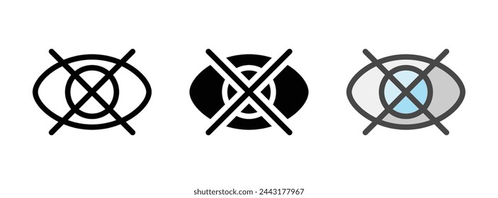 Multipurpose blind eye vector icon in outline, glyph, filled outline style. Three icon style variants in one pack.