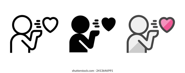 Multipurpose blow kiss vector icon in outline, glyph, filled outline style. Three icon style variants in one pack. svg