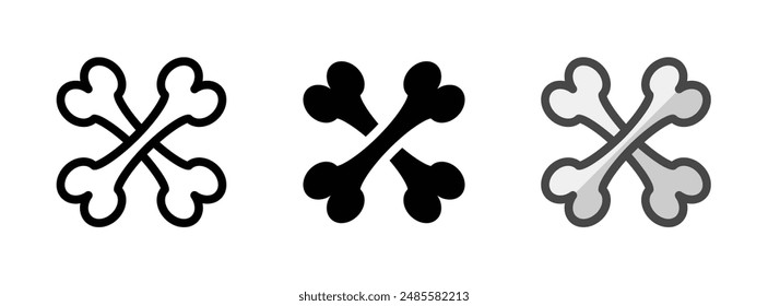 Multipurpose bones vector icon in outline, glyph, and filled outline style on white background.