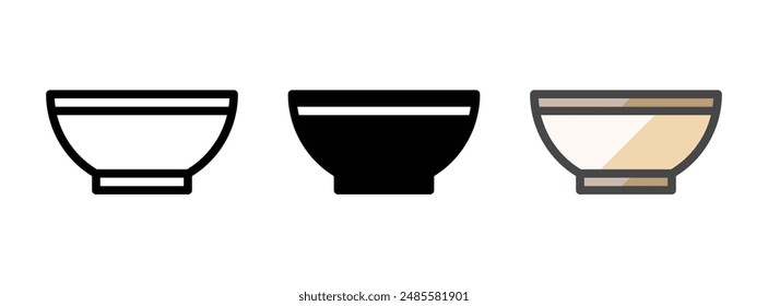 Multipurpose bowl vector icon in outline, glyph, filled outline style. Three icon style variants in one pack.