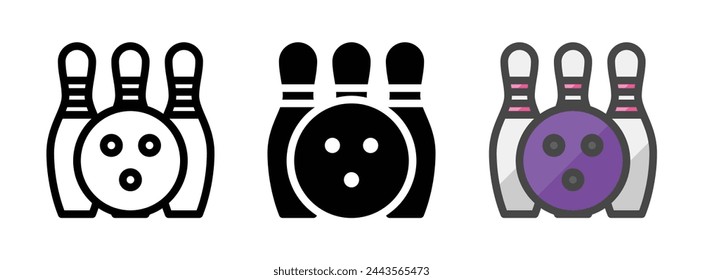Icono de vector de bolos multiusos en estilo de contorno, glifo, contorno relleno. Tres variantes de estilo de icono en un paquete.