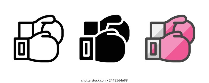 Icono de vector de boxeo multipropósito en estilo de contorno, glifo, contorno relleno. Tres variantes de estilo de icono en un paquete.
