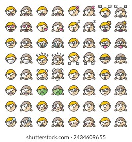 Multipurpose boy and girl expressions vector icon set in filled outline style