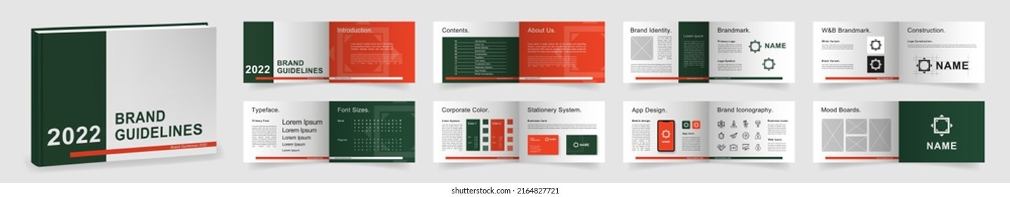 Multi-purpose Brand Guidelines Template. Brand Manual Presentation Mockup. Dark Green Logo Guideline Template. Logo Guide Book Layout