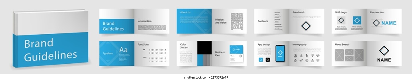 Multi-purpose Brand Guidelines Template. Brand Manual Presentation Mockup. Minimal Light Blue Logo Guideline Template. Logo Guide Book Layout