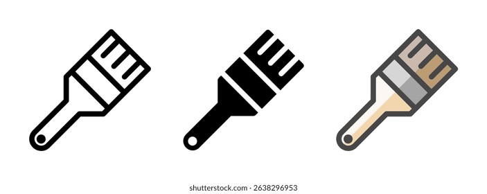 Multipurpose brush vector icon in outline, glyph, filled outline style. Three icon style variants in one pack.