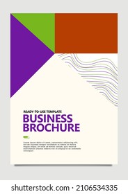 Multipurpose business brochure with curved lines ornament and purple, green, and brown color theme. Suitable for company profile or annual report cover.