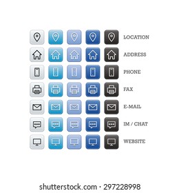 Multipurpose business card set of web icons for business, finance and communication. Vector graphic template isolated on white background.