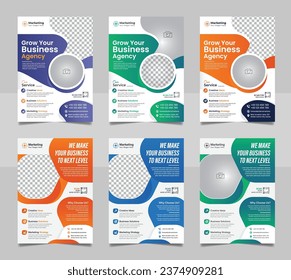 Multipurpose business corporate flyer template, A4 annual report marketing agency colorful cover page design set.