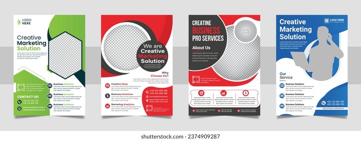 Multipurpose business corporate flyer template, A4 annual report marketing agency colorful cover page design set.