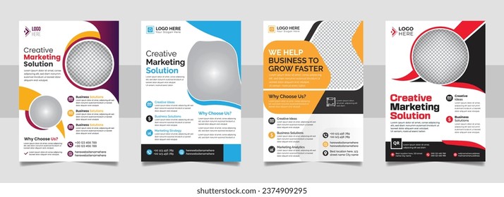 Multipurpose business corporate flyer template, A4 annual report marketing agency colorful cover page design set.
