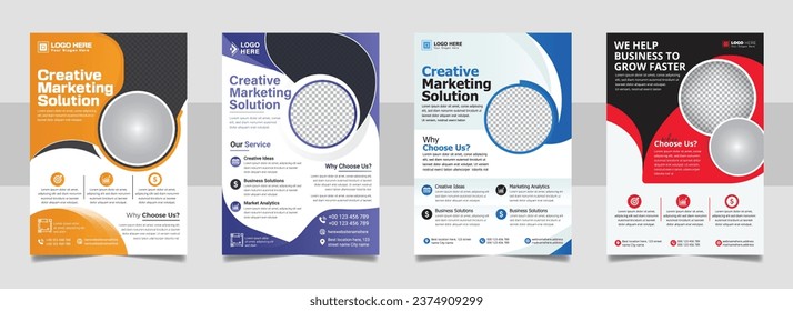Multipurpose business corporate flyer template, A4 annual report marketing agency colorful cover page design set.