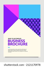 Multipurpose business vector template using purple, pink, and light blue color with triangle gradient pattern. Suitable for company profile and annual report cover.
