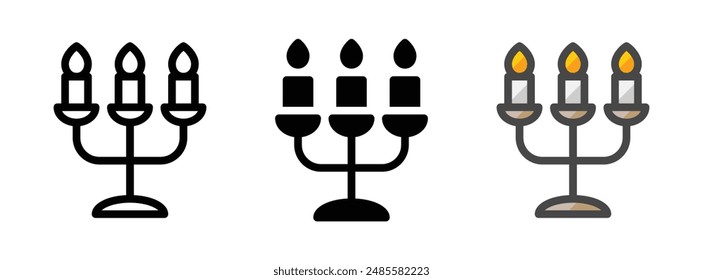 Multipurpose candles vector icon in outline, glyph, and filled outline style on white background.