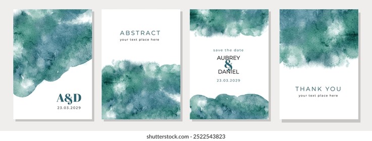 Tarjeta multiusos con fondo de acuarela abstracta azul verde