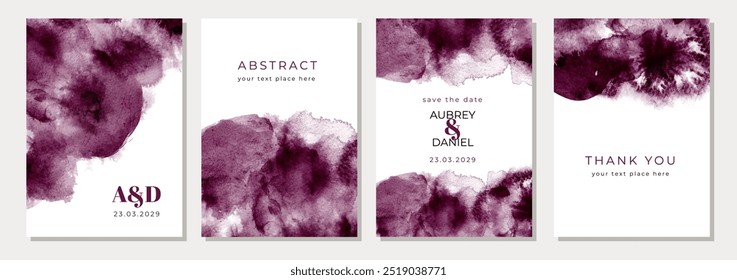 cartão multiúso conjunto com borgonha abstrata aquarela fundo