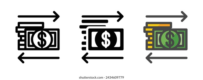 Multipurpose cash flow vector icon in outline, glyph, filled outline style. Three icon style variants in one pack.