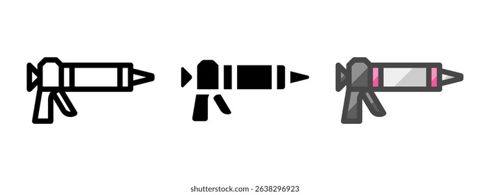 Multipurpose caulking gun vector icon in outline, glyph, filled outline style. Three icon style variants in one pack.
