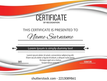 Multipurpose certificate of appreciation template with red and gold color, modern luxury border certificate design with gold badge.