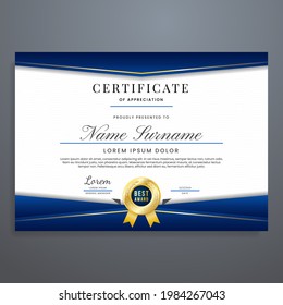 Multipurpose certificate design template with blue and gold colors, certificate border vector.