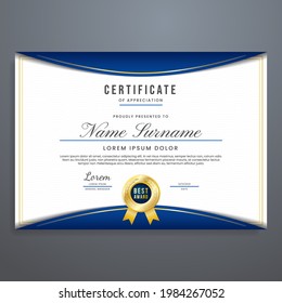 Multipurpose certificate layout template, border design vector with blue and gold colors, can be used for appreciation, attendance, diploma, etc. - Powered by Shutterstock - Get 15% off with code: PIKWIZARD15