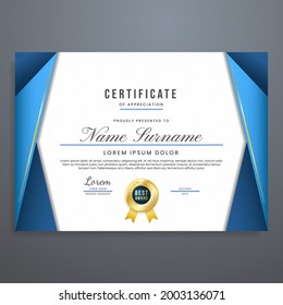 Multipurpose certificate template design with blue color, can be used for appreciation, graduation, event, attendance, etc