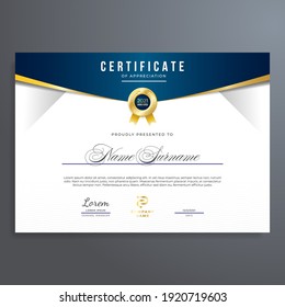 Multipurpose certificate template with gold and blue color, simple and elegant design
