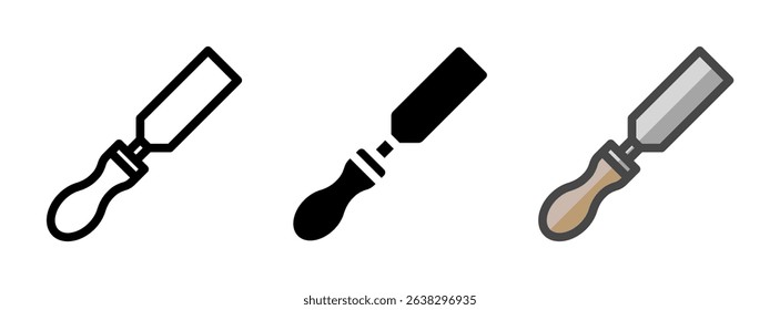 Multipurpose chisel vector icon in outline, glyph, filled outline style. Three icon style variants in one pack.