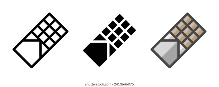 Multipurpose chocolate vector icon in outline, glyph, filled outline style. Three icon style variants in one pack.